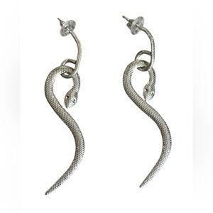 Gorgeous Silver Tone Snake Serpent Dangle Drop Earrings 3.5” Long